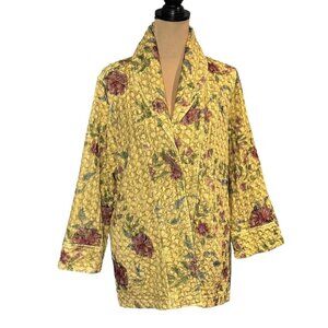 Soft Surroundings Embroidered Jacket Sz. XL Mustard Floral Artsy Lagenlook Boho